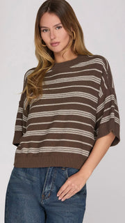 Multi-Stripe Drop Shoulder S/S Sweater