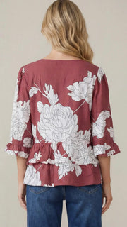 Floral 3/4 Ruffle Slv Top