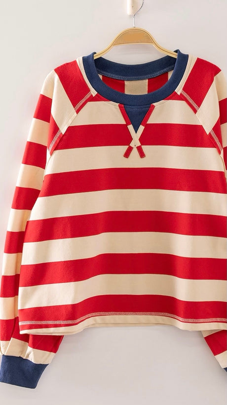 Raglan Wide Stripe French Terry Top