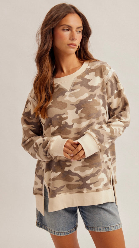 Seamed Camo French Terry Sweatshirt