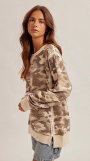 Seamed Camo French Terry Sweatshirt