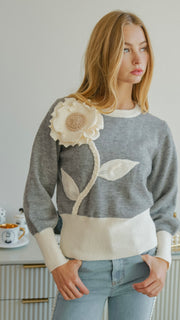 3D Flower Colorblock Sweater