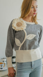 3D Flower Colorblock Sweater