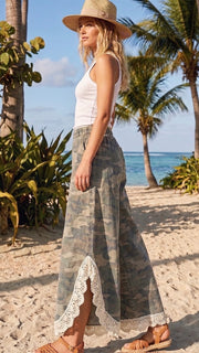 Crochet Lace Tulip Hem Camo Pants