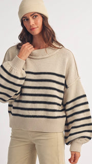 Stripe Bubble Sleeve Sweater