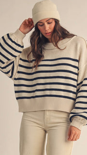 Stripe Bubble Sleeve Sweater