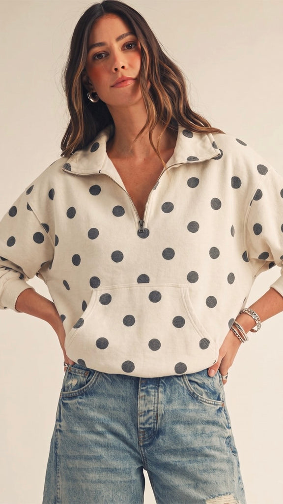 Polka Dot Half Zip Pullover