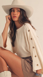 Button Trim Dolman Sleeve Knit Top
