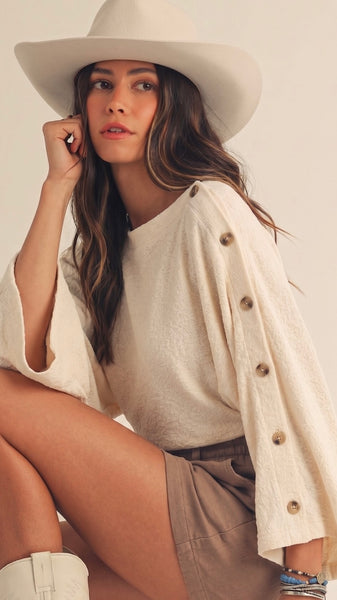 Button Trim Dolman Sleeve Knit Top