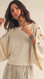 Button Trim Dolman Sleeve Knit Top