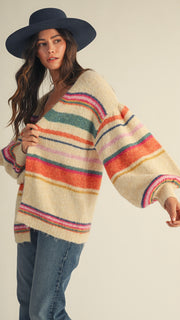 Bright Stripe Bubble Slv Cardigan