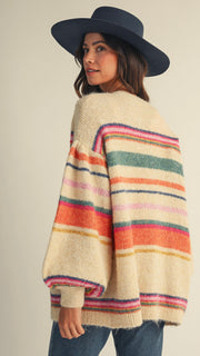 Bright Stripe Bubble Slv Cardigan