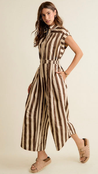 Cotton Stripe Wide Leg Jumpsuit