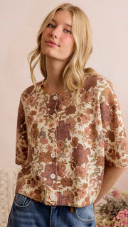 Floral Print Half Sleeve Cardigan
