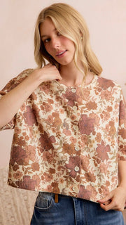 Floral Print Half Sleeve Cardigan