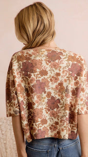 Floral Print Half Sleeve Cardigan