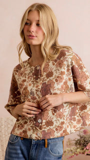 Floral Print Half Sleeve Cardigan
