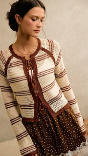 Tie Front Stripe Raglan Slv Sweater