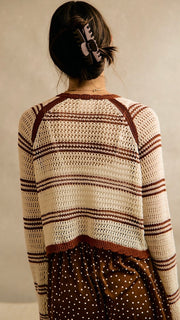 Tie Front Stripe Raglan Slv Sweater