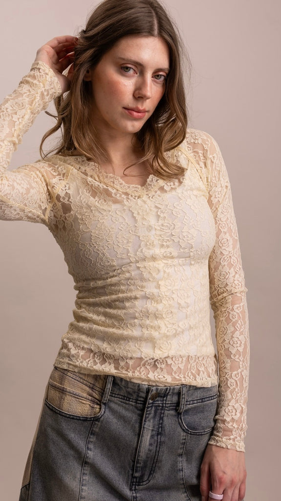 Stretch Lace V-Neck Top