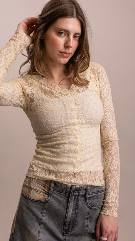 Stretch Lace V-Neck Top