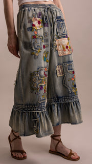 Embroidered Patchwork Ruffle Hem Jeans