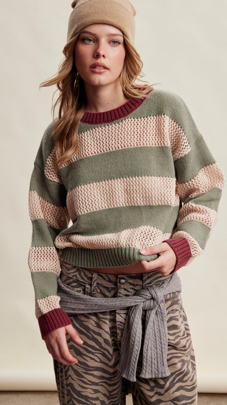 Pointelle Colorblock Sweater