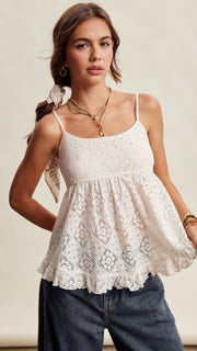 Lace Ruffle Hem Babydoll Cami Top