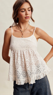 Lace Ruffle Hem Babydoll Cami Top