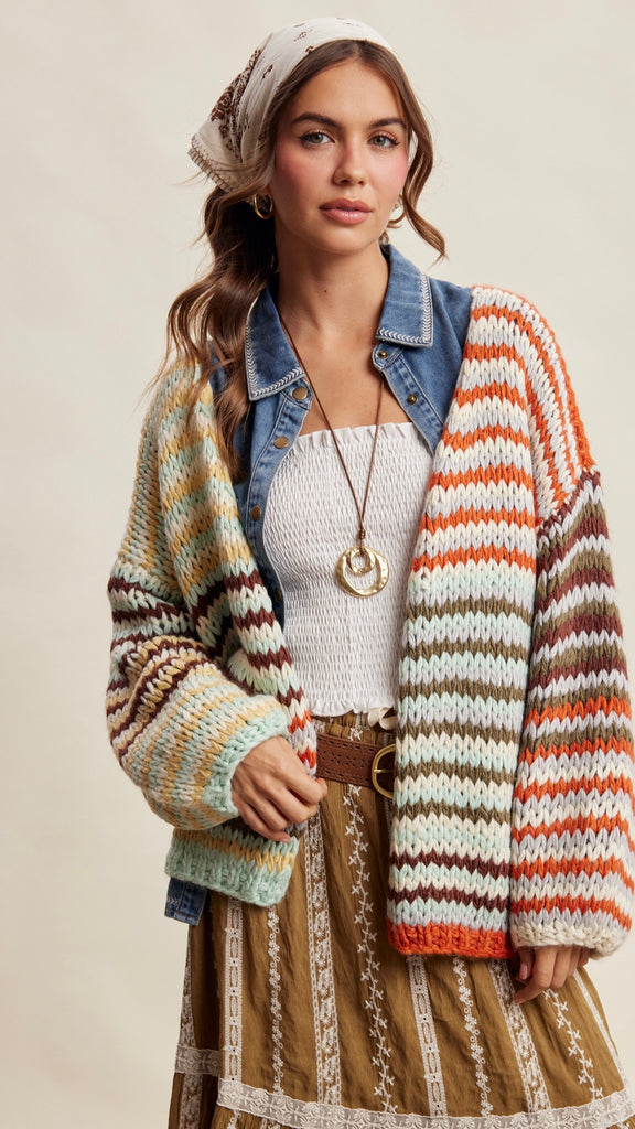 Boho Multi-Stripe Chunky Cardigan