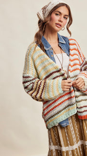 Boho Multi-Stripe Chunky Cardigan