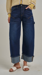 Cuffed Wide Leg Workwear Jeans