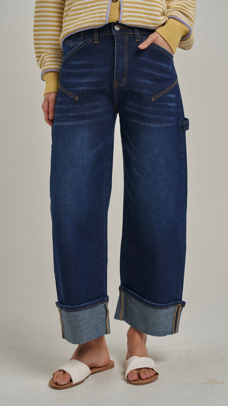 Cuffed Wide Leg Workwear Jeans