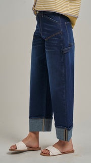 Cuffed Wide Leg Workwear Jeans
