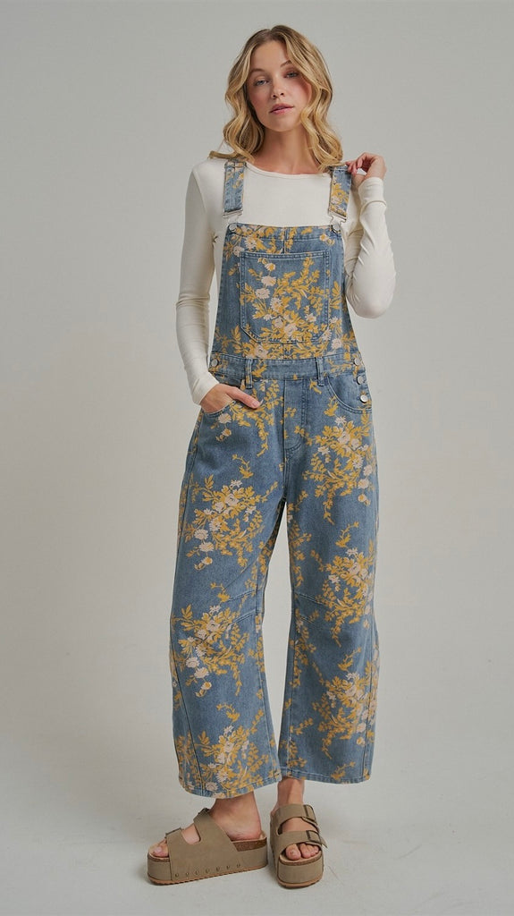 Floral Barrel Leg Overalls
