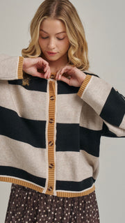 Wide Stripe Button Front Cardigan