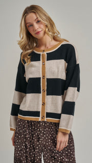 Wide Stripe Button Front Cardigan