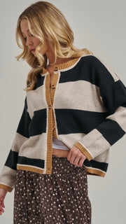 Wide Stripe Button Front Cardigan