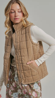 Quilted Washed Cotton Vest w/Pockets