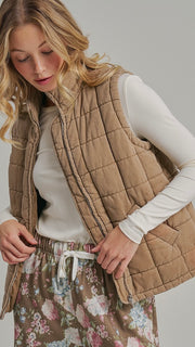Quilted Washed Cotton Vest w/Pockets