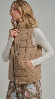 Quilted Washed Cotton Vest w/Pockets