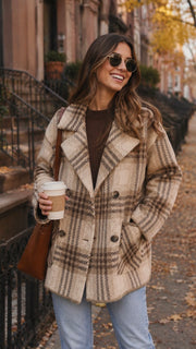 Plaid Double Breasted Knit Jacket