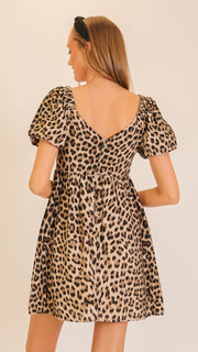 Leopard Puff Sleeve V-Neck Dress
