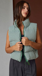 Gingham Puff Vest w/Pockets