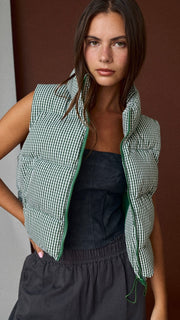 Gingham Puff Vest w/Pockets