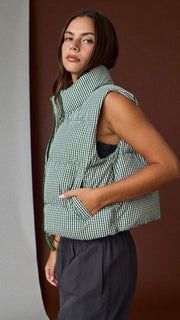 Gingham Puff Vest w/Pockets