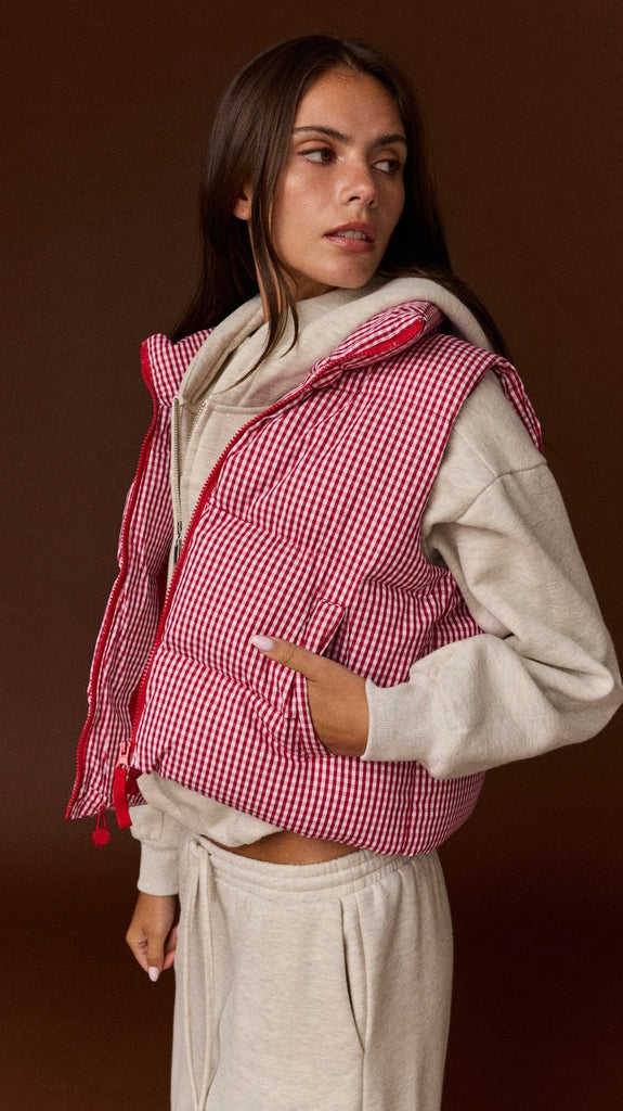 Gingham Puff Vest w/Pockets