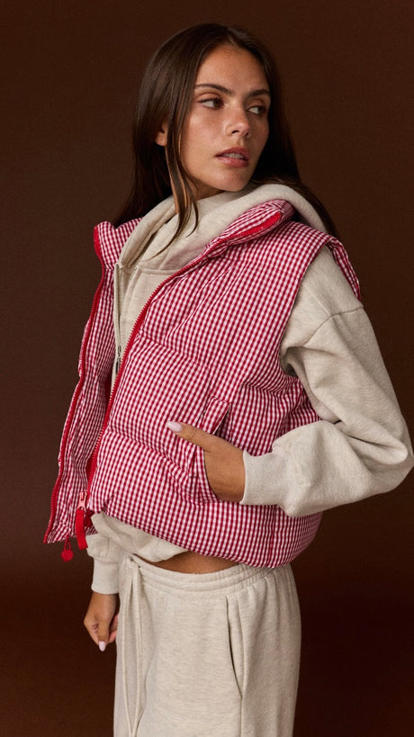 Gingham Puff Vest w/Pockets