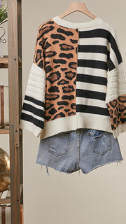 Leopard+Stripe Button Cardigan
