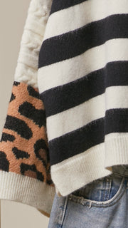 Leopard+Stripe Button Cardigan